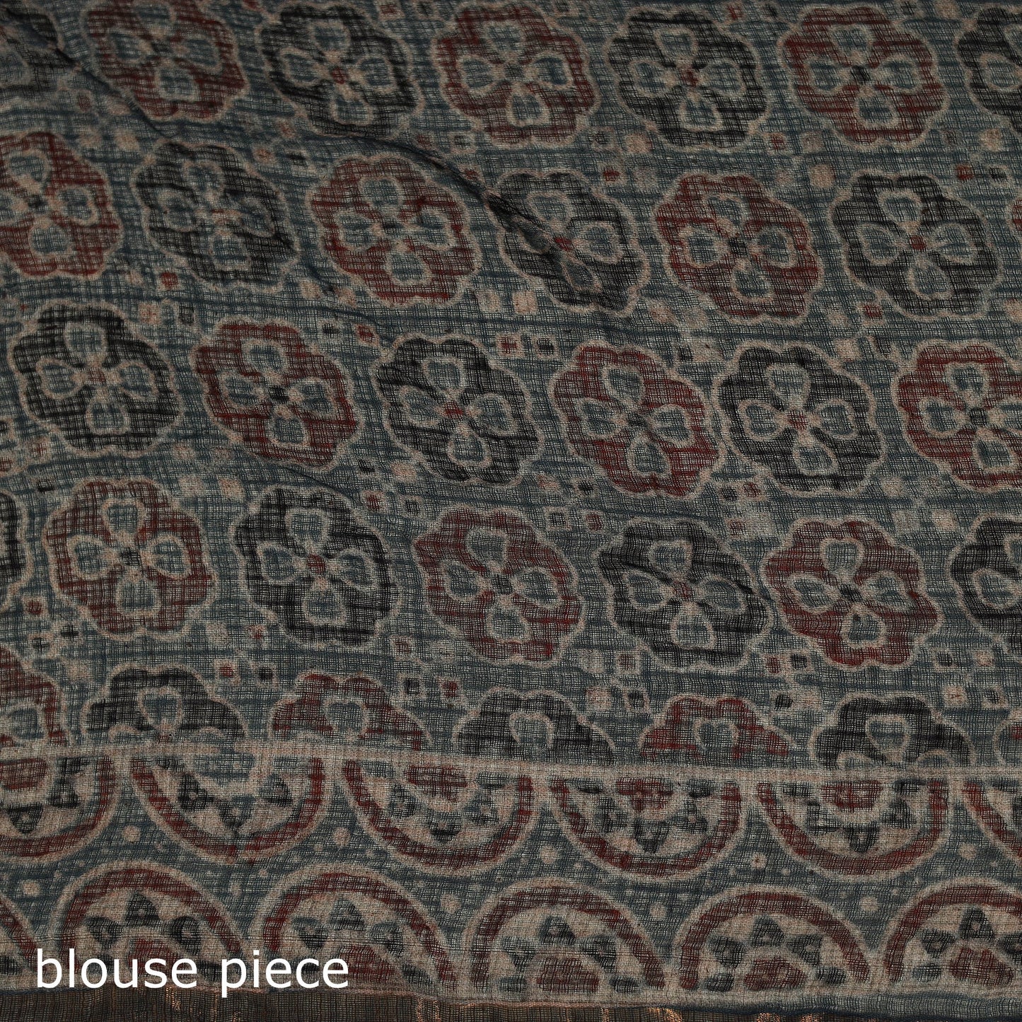 Multicolor Azrak Print Mul Cotton Saree With Unstitched Blouse Piece
