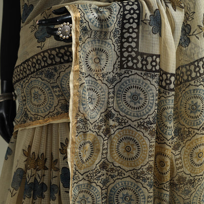 Multicolor Azrak Print Mul Cotton Saree With Unstitched Blouse Piece