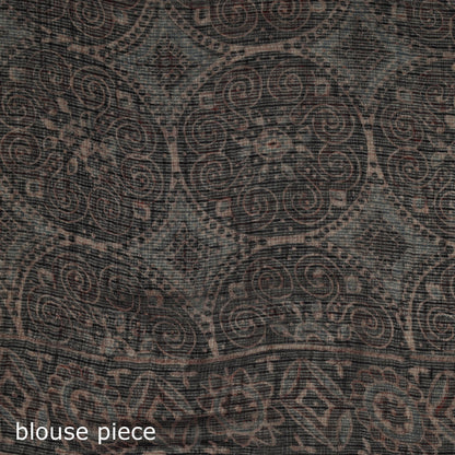 Multicolor Azrak Print Mul Cotton Saree With Unstitched Blouse Piece