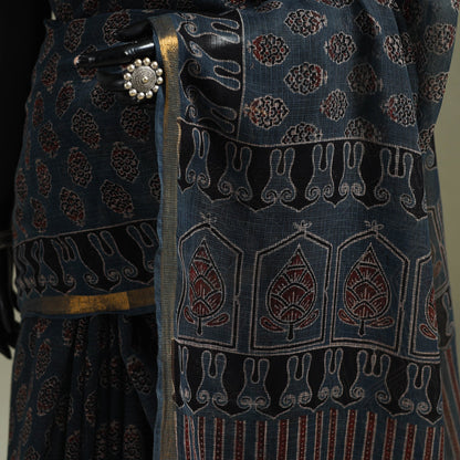 Multicolor Azrak Print Mul Cotton Saree With Unstitched Blouse Piece