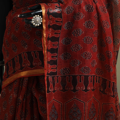Multicolor Azrak Print Mul Cotton Saree With Unstitched Blouse Piece
