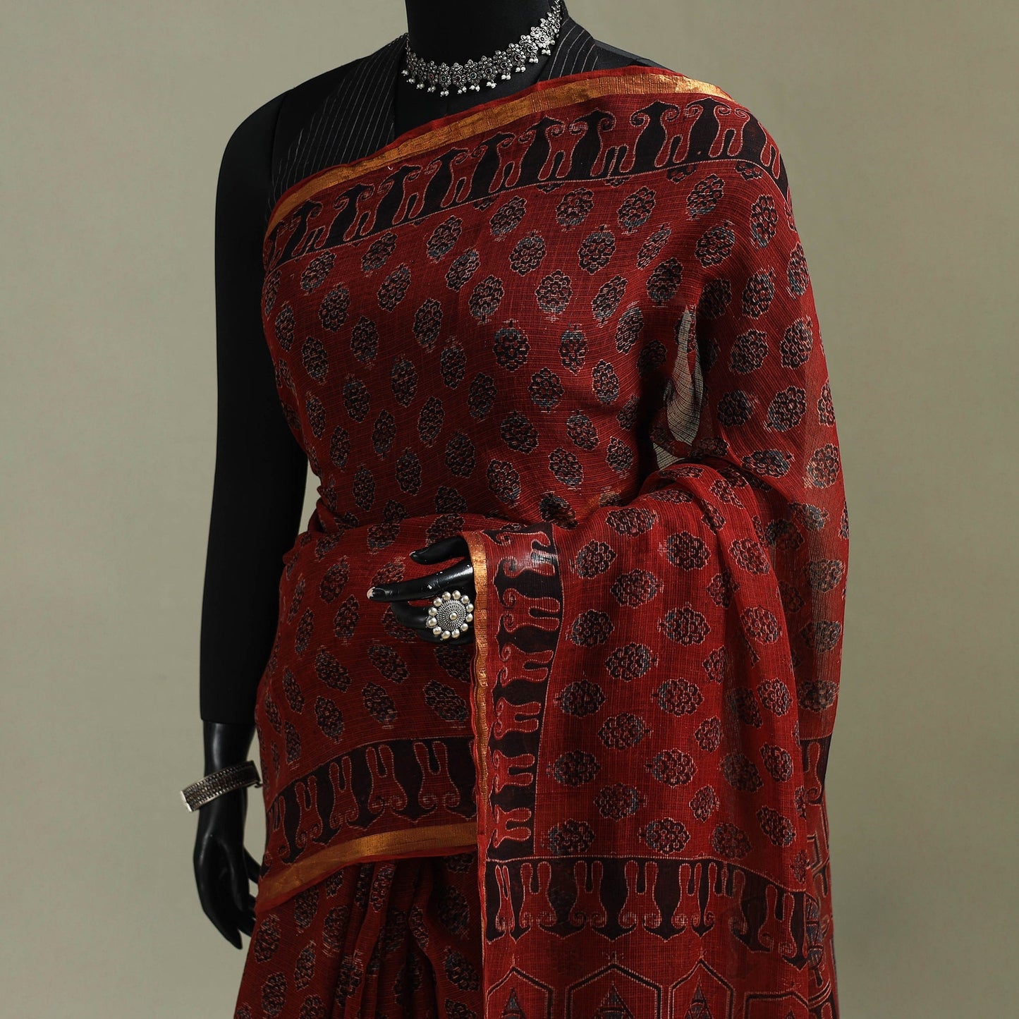 Multicolor Azrak Print Mul Cotton Saree With Unstitched Blouse Piece