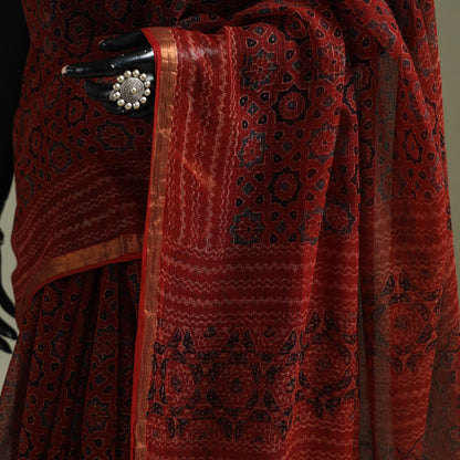 Multicolor Azrak Print Mul Cotton Saree With Unstitched Blouse Piece