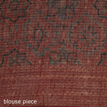 Multicolor Azrak Print Mul Cotton Saree With Unstitched Blouse Piece
