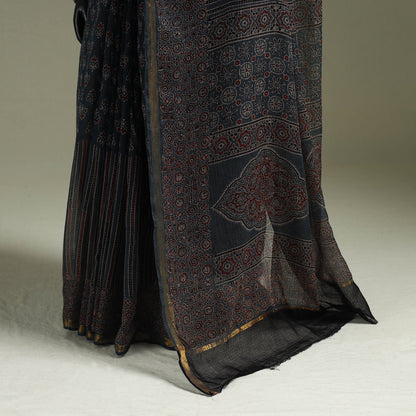 Multicolor Azrak Print Mul Cotton Saree With Unstitched Blouse Piece
