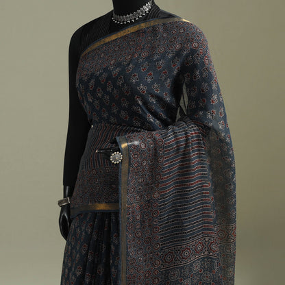 Multicolor Azrak Print Mul Cotton Saree With Unstitched Blouse Piece