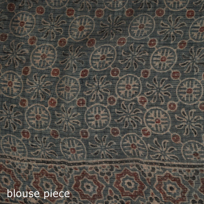 Multicolor Azrak Print Mul Cotton Saree With Unstitched Blouse Piece