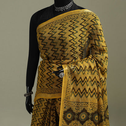 Multicolor Azrak Print Mul Cotton Saree With Unstitched Blouse Piece