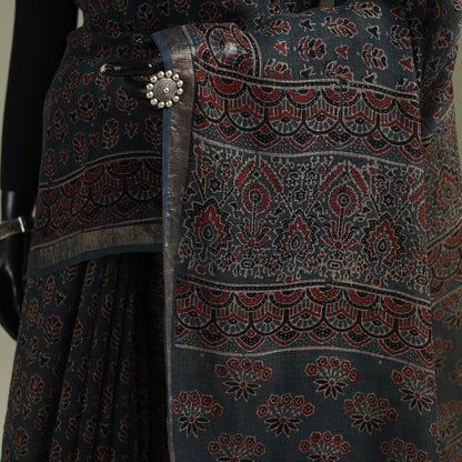Multicolor Azrak Print Mul Cotton Saree With Unstitched Blouse Piece