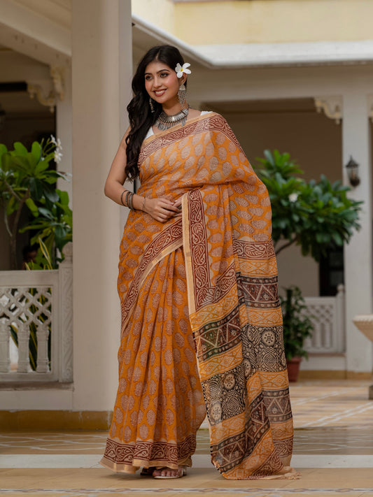Maroon Flower Print Cotton Saree