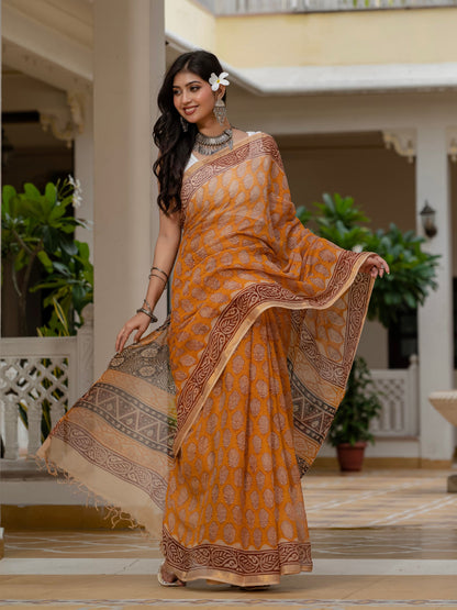 Maroon Flower Print Cotton Saree