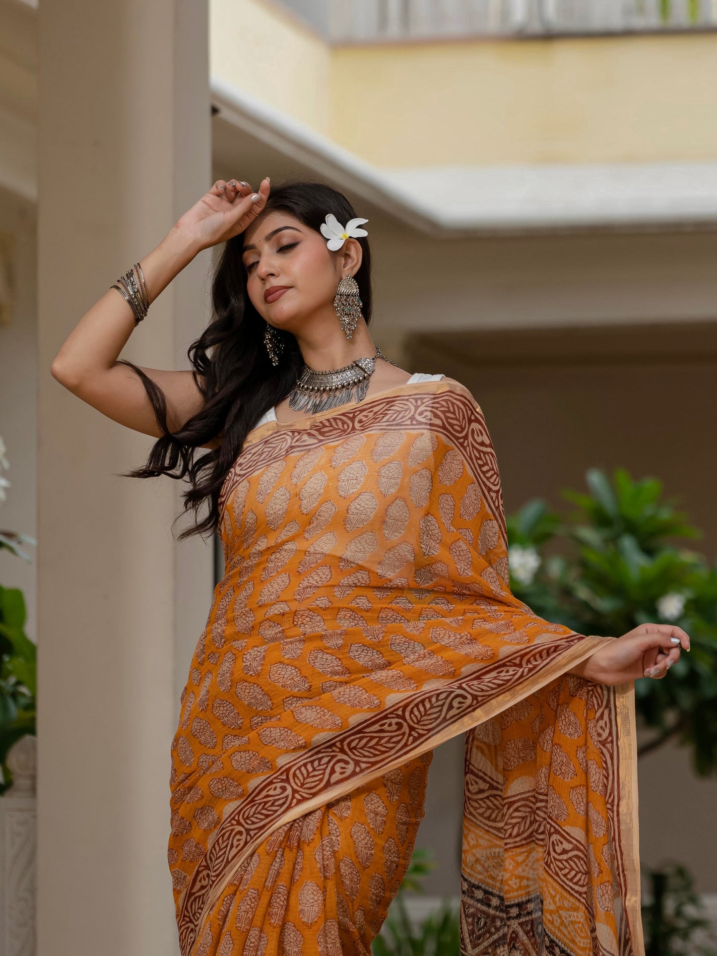 Maroon Flower Print Cotton Saree