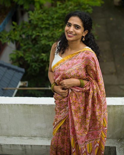 Pond of Daffodils - Cotton Silk Saree