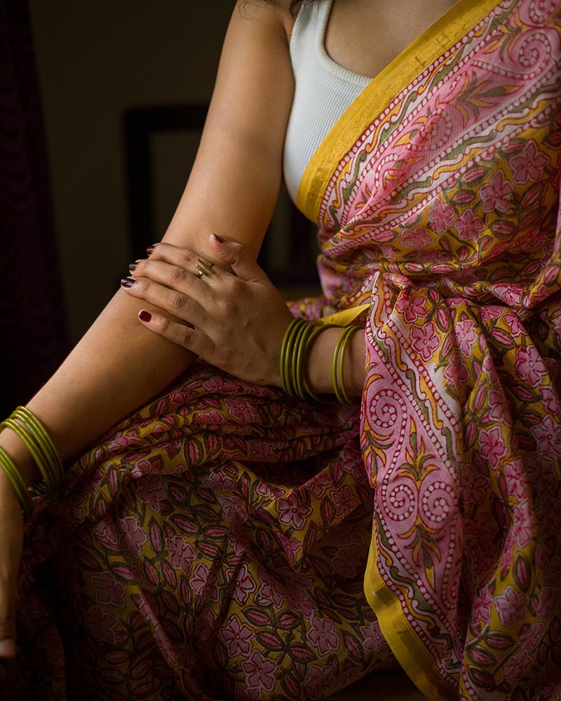 Pond of Daffodils - Cotton Silk Saree