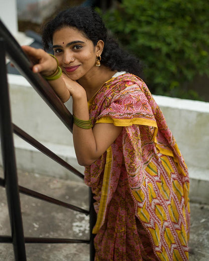 Pond of Daffodils - Cotton Silk Saree