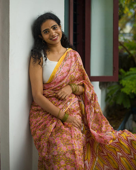 Pond of Daffodils - Cotton Silk Saree
