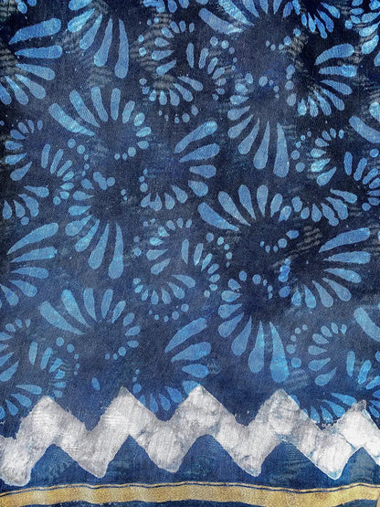 Sunaina - Indigo Dabu Cotton Silk Saree