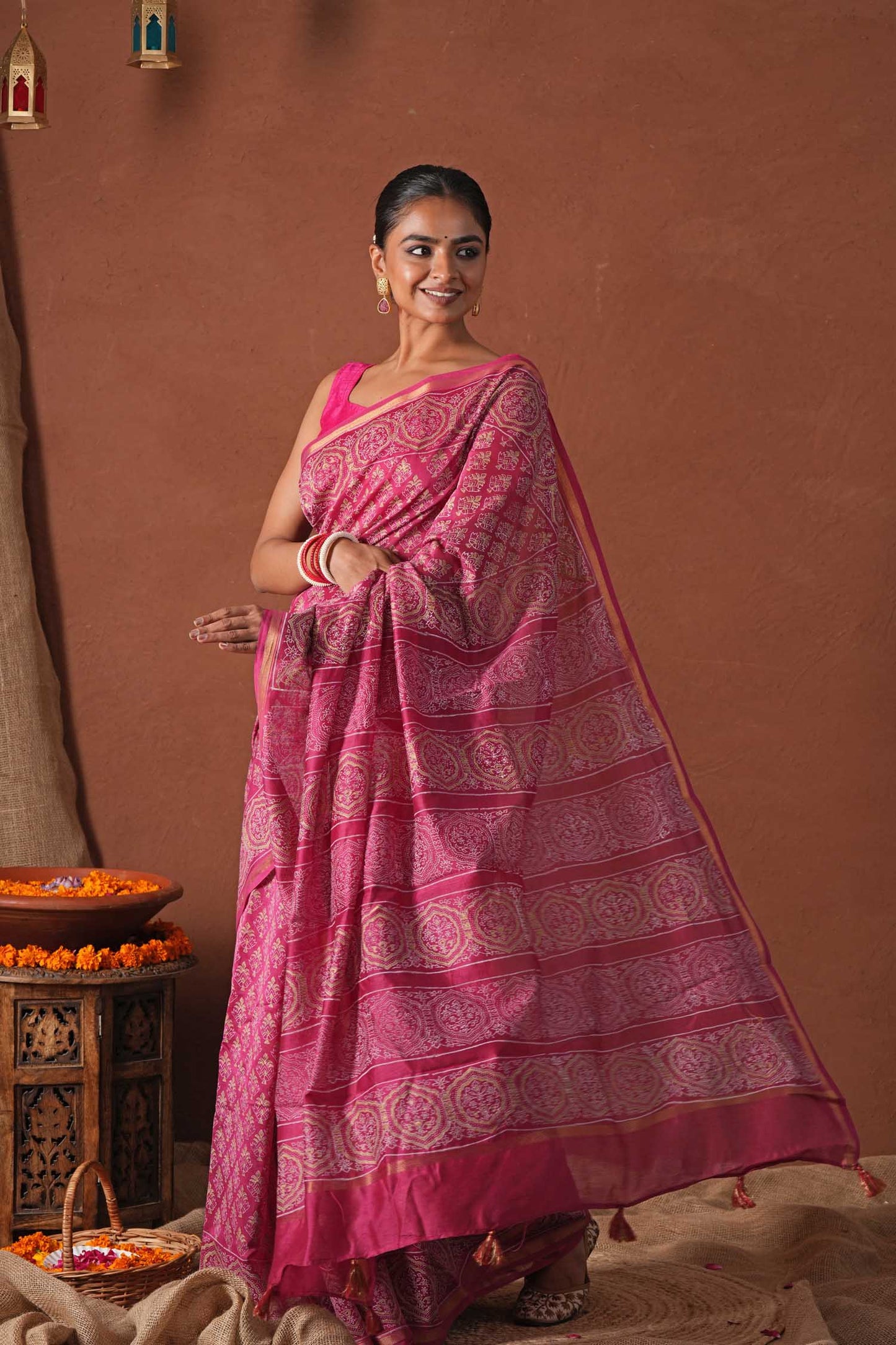 AZURE GOLD- PRINTED COTTON SILK SAREE