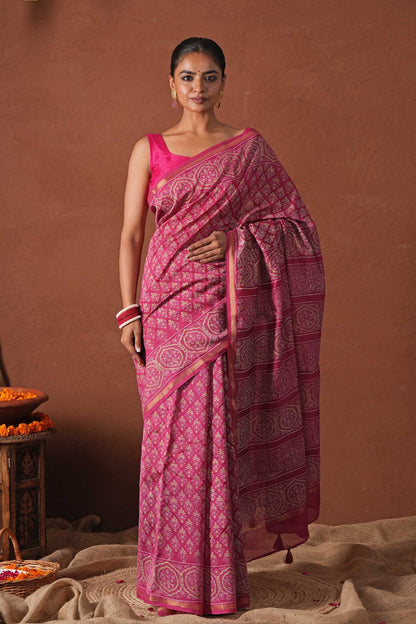 AZURE GOLD- PRINTED COTTON SILK SAREE
