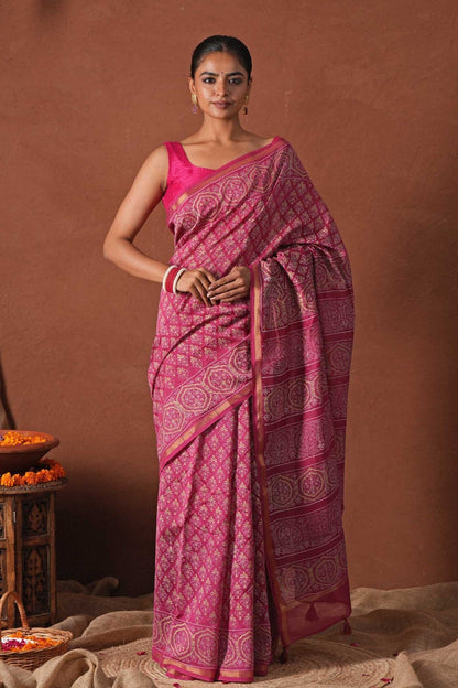 AZURE GOLD- PRINTED COTTON SILK SAREE