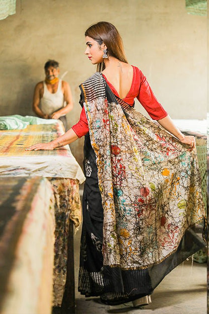 BATIK PRINT COTTON SILK SAREE