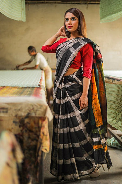 "POISE" HAND MARBLE PRINT COTTON SILK SAREE