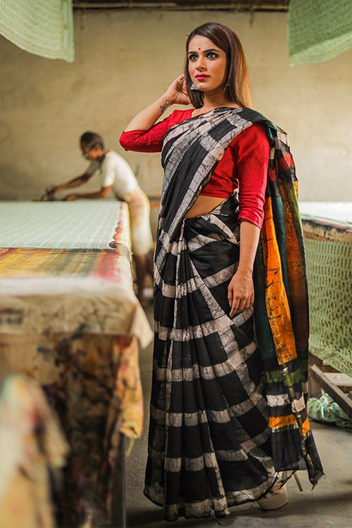 "POISE" HAND MARBLE PRINT COTTON SILK SAREE