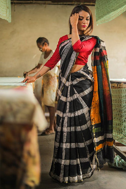 "POISE" HAND MARBLE PRINT COTTON SILK SAREE