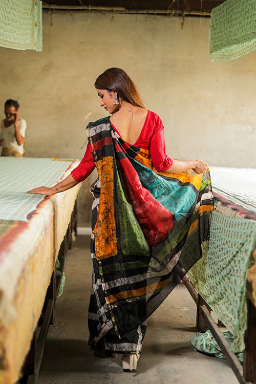 "POISE" HAND MARBLE PRINT COTTON SILK SAREE