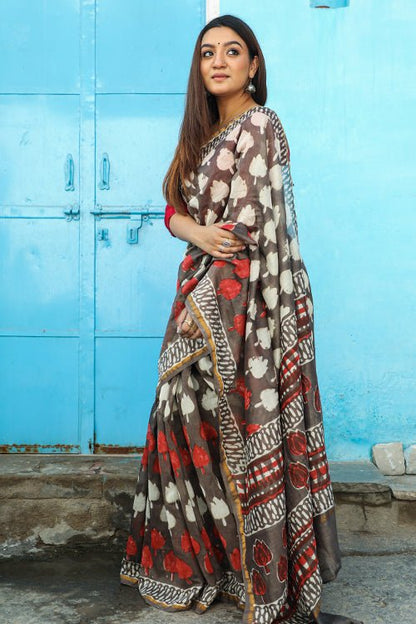 "BAYOU" KASHISH DABU PRINT COTTON SILK SAREE