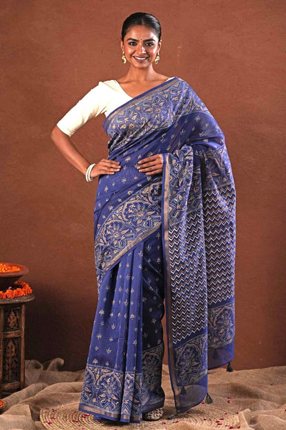 BLUE HORIZON- PRINTED COTTON SILK SAREE