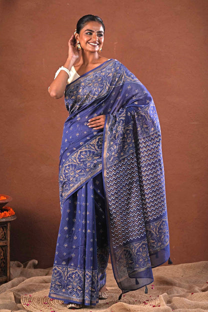 BLUE HORIZON- PRINTED COTTON SILK SAREE