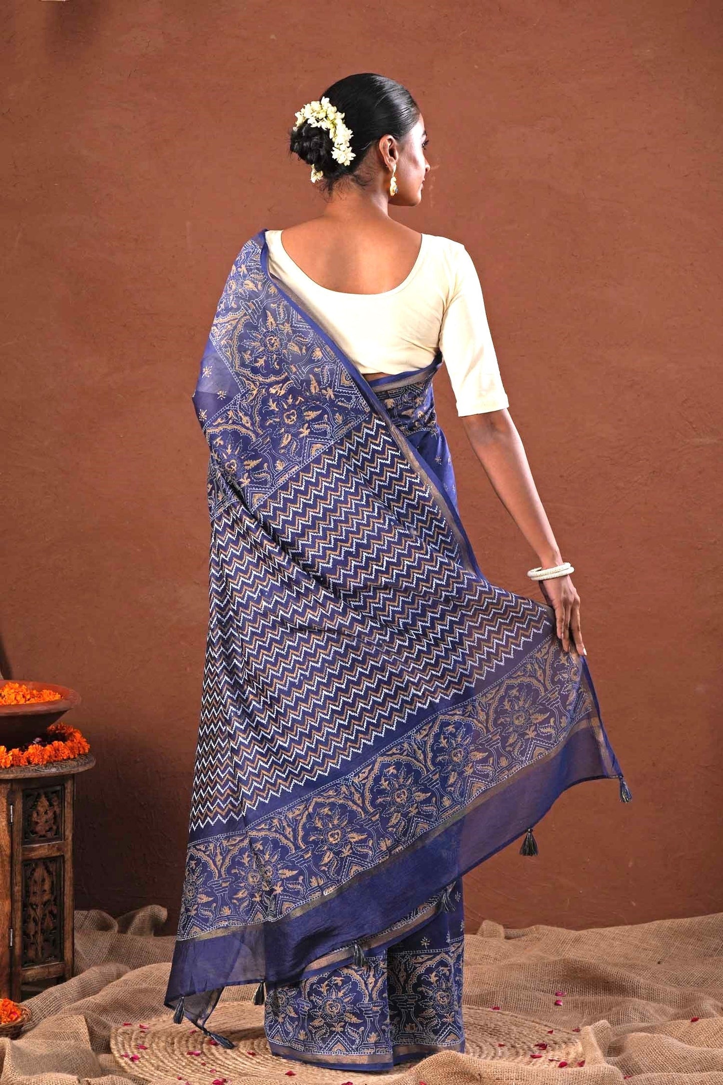BLUE HORIZON- PRINTED COTTON SILK SAREE