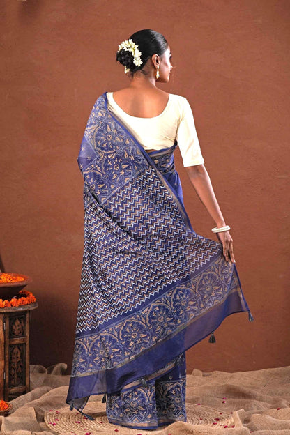 BLUE HORIZON- PRINTED COTTON SILK SAREE