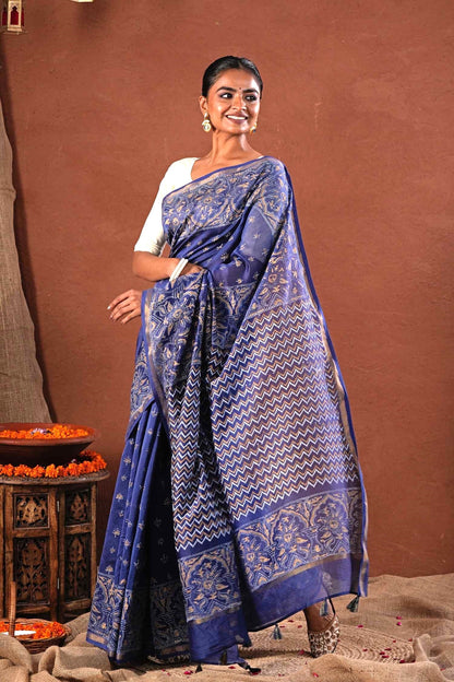 BLUE HORIZON- PRINTED COTTON SILK SAREE