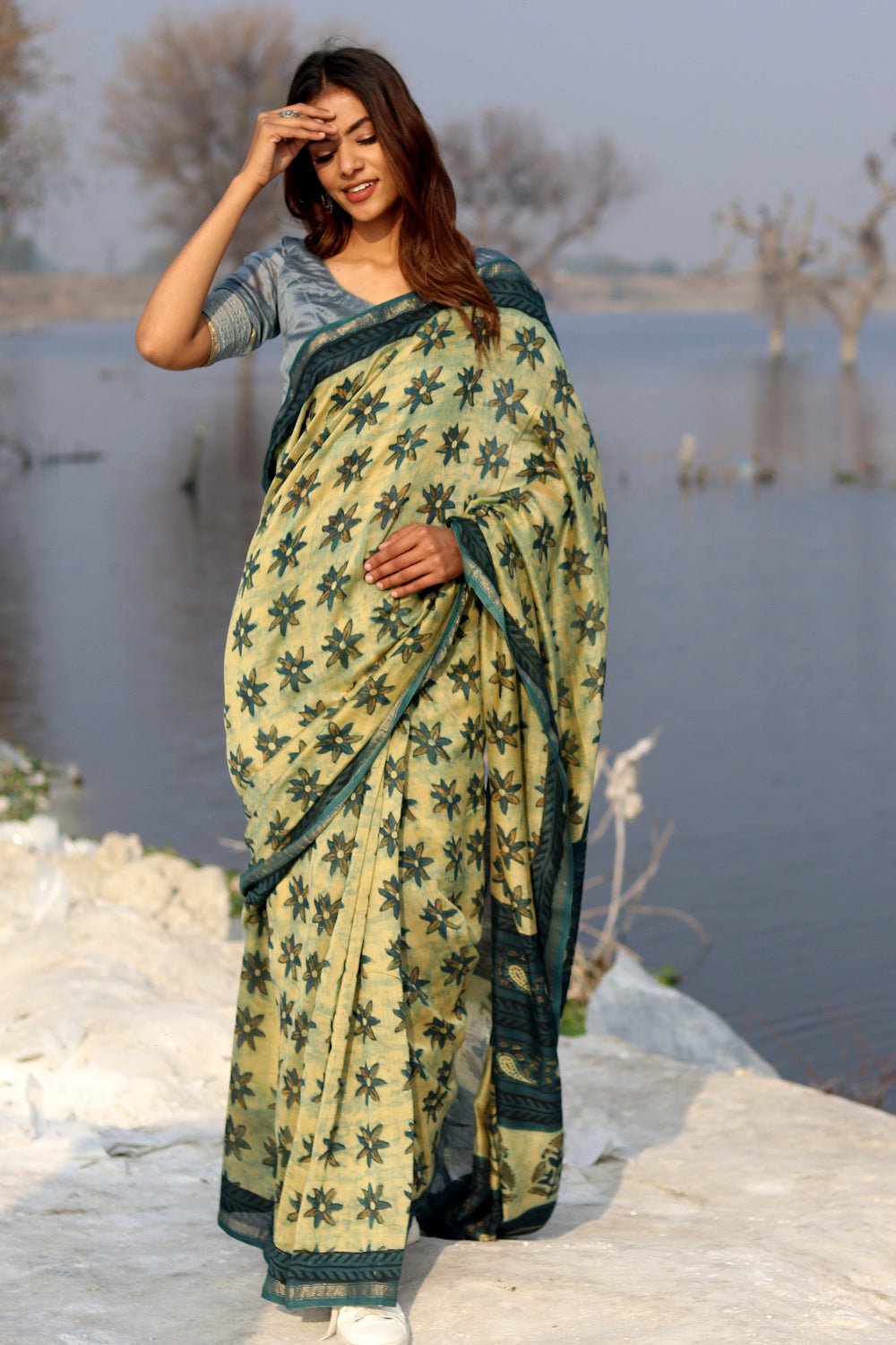 BOTANICAL BLISS PRINTED COTTON SILK SAREE
