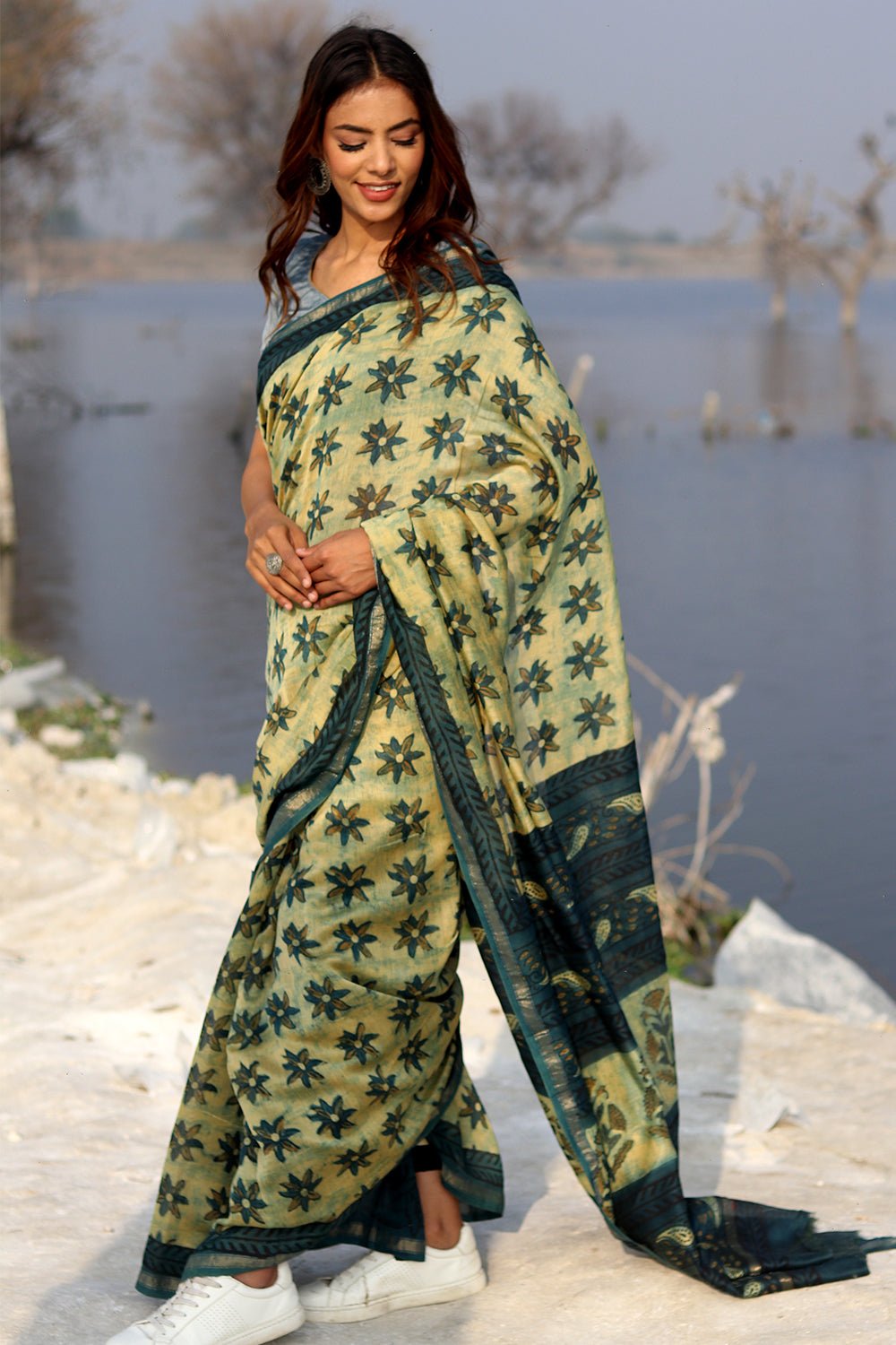 BOTANICAL BLISS PRINTED COTTON SILK SAREE