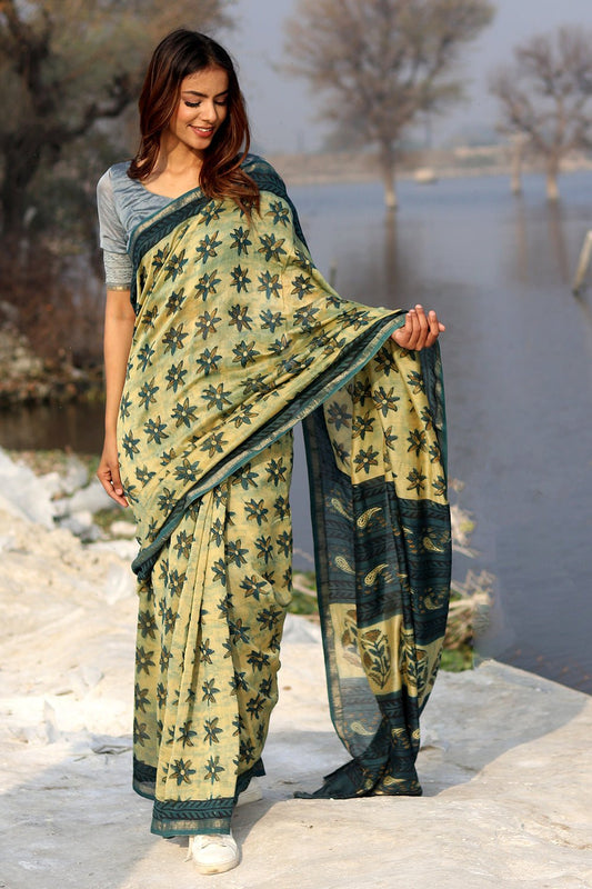BOTANICAL BLISS PRINTED COTTON SILK SAREE