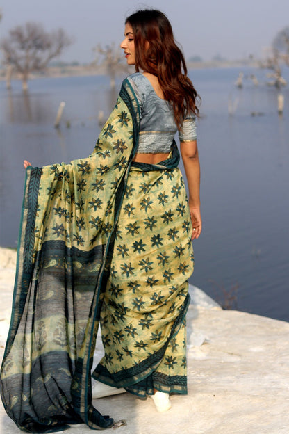 BOTANICAL BLISS PRINTED COTTON SILK SAREE