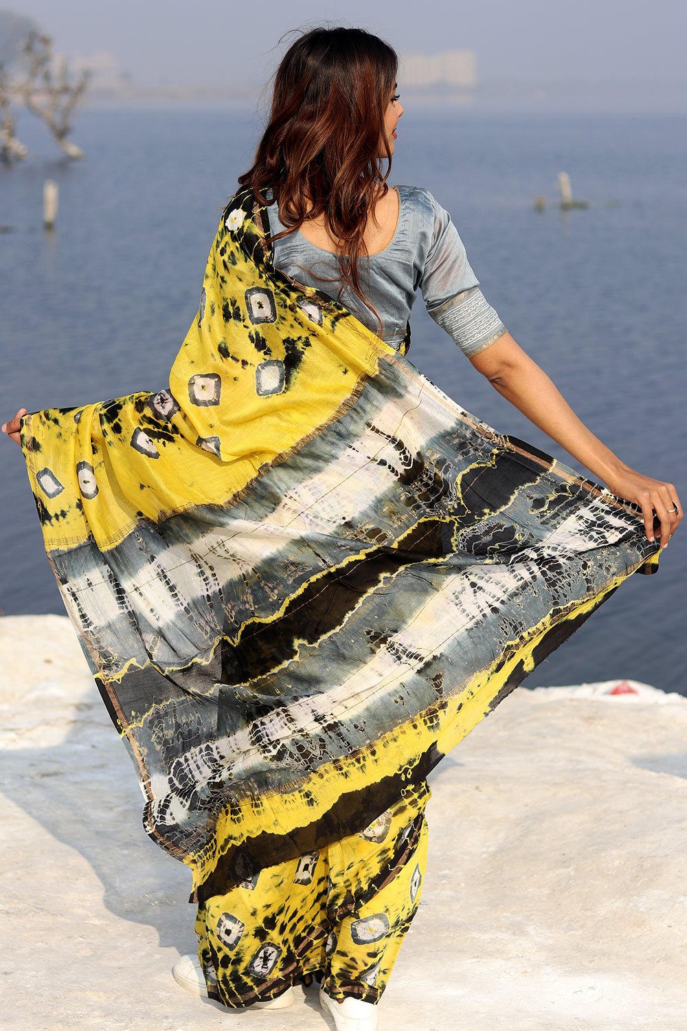 "BUTTERCUP BLISS" BANDHNI COTTON SILK SAREE