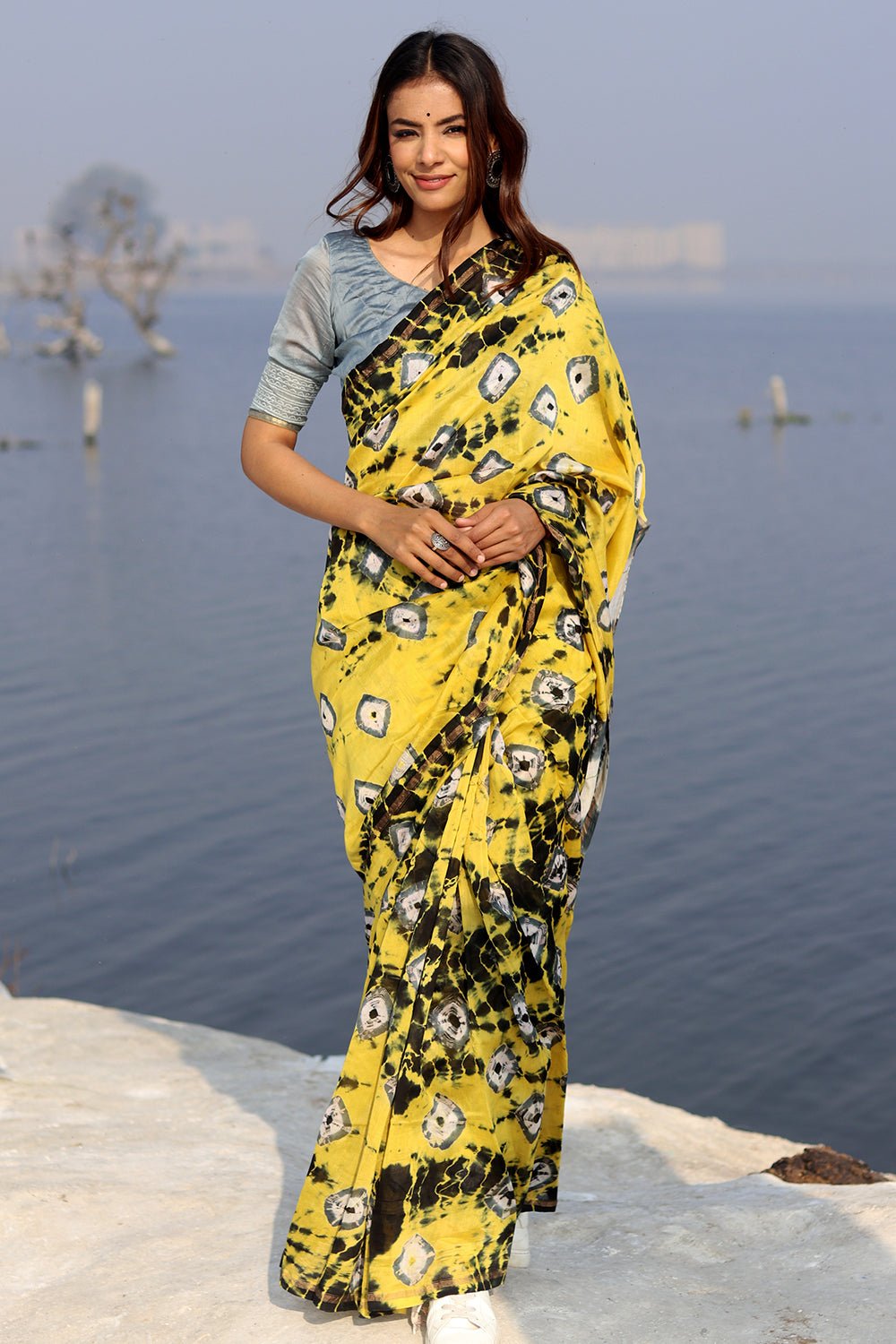 "BUTTERCUP BLISS" BANDHNI COTTON SILK SAREE