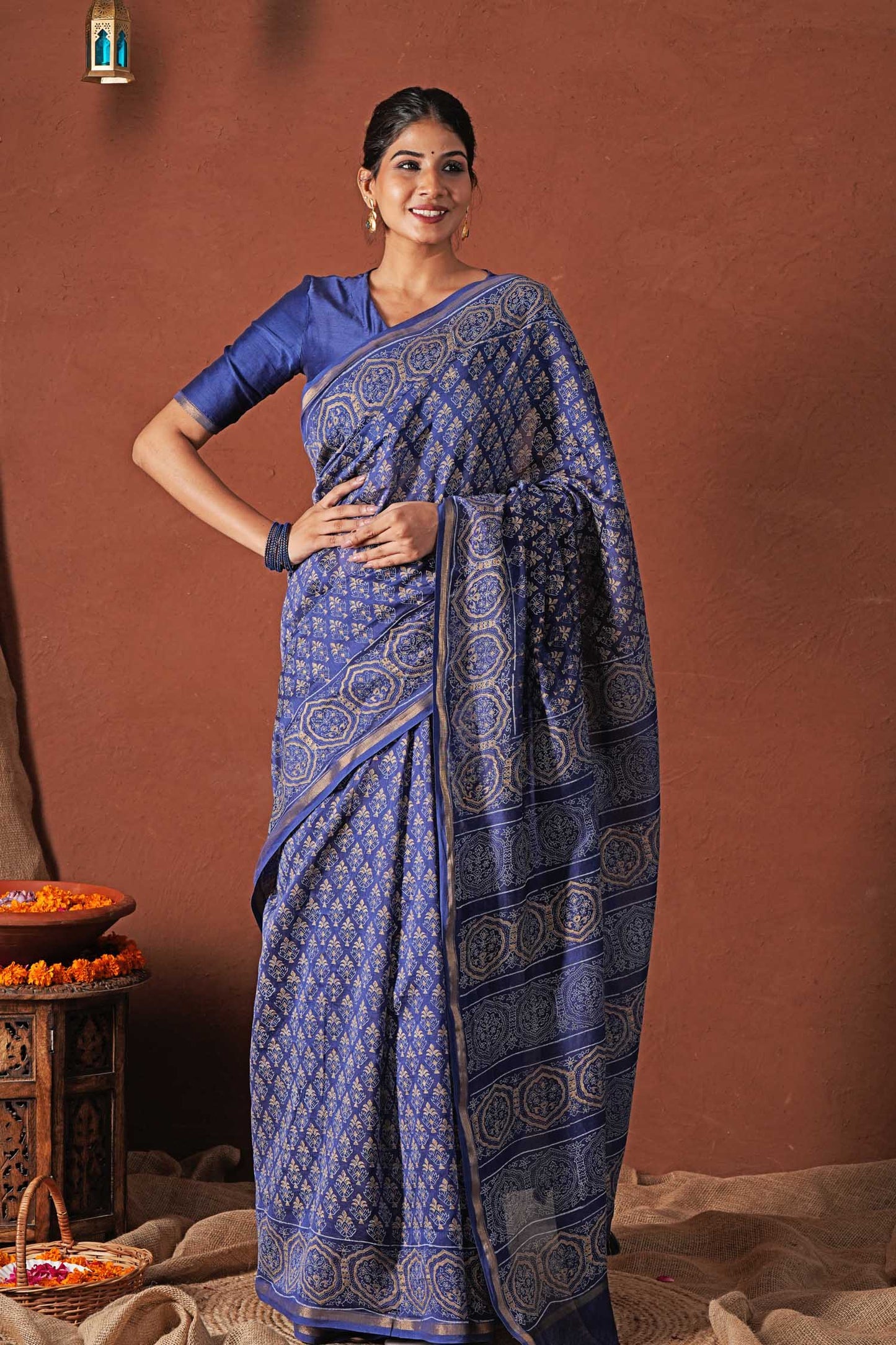 CELESTIAL BLUE- PRINTED COTTON SILK SAREE