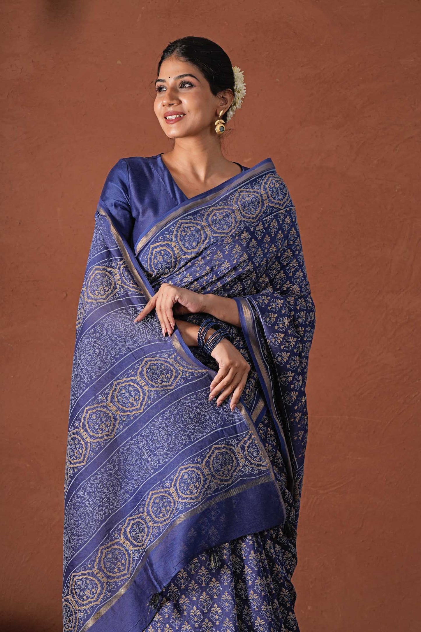 CELESTIAL BLUE- PRINTED COTTON SILK SAREE