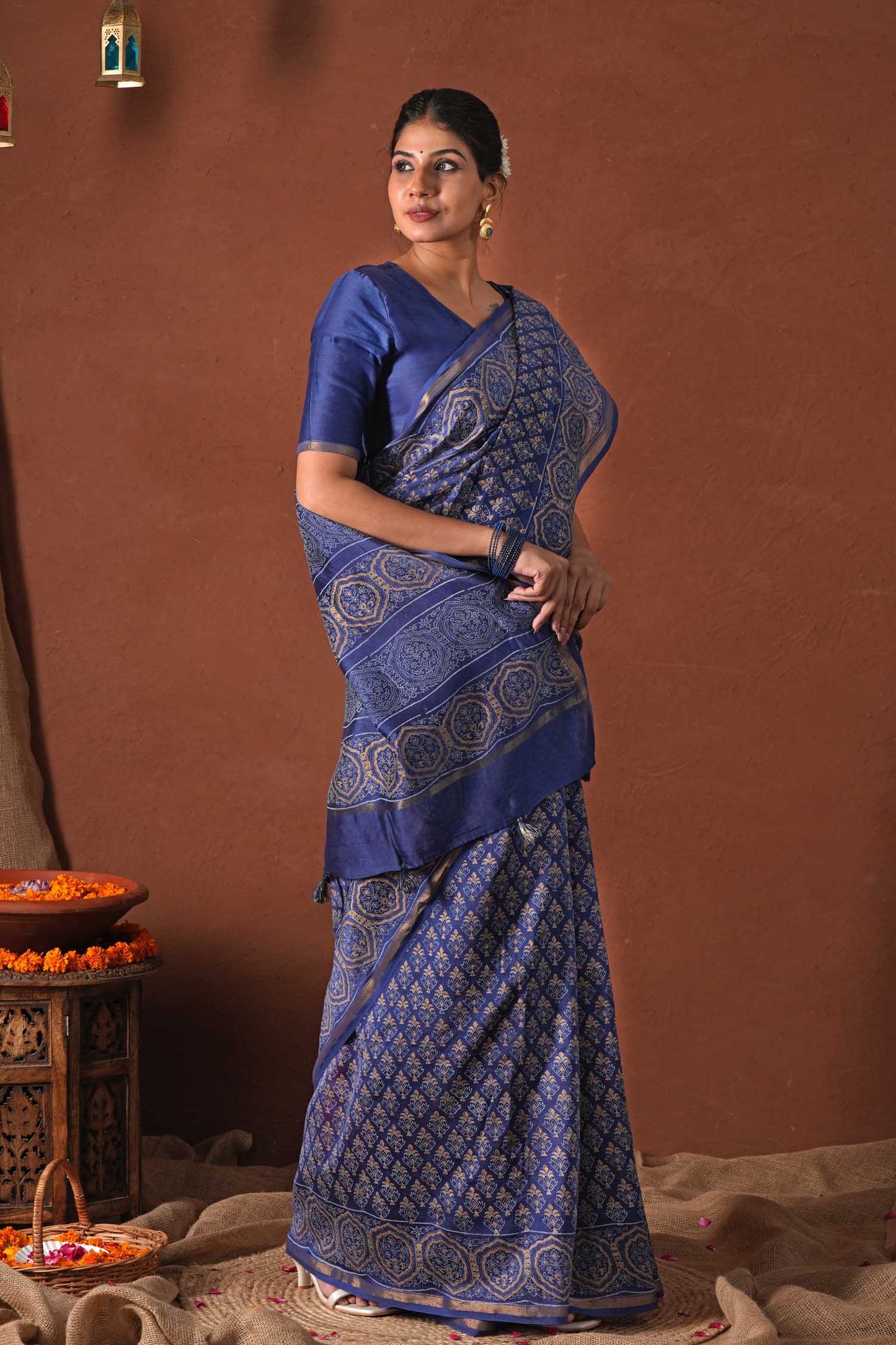 CELESTIAL BLUE- PRINTED COTTON SILK SAREE
