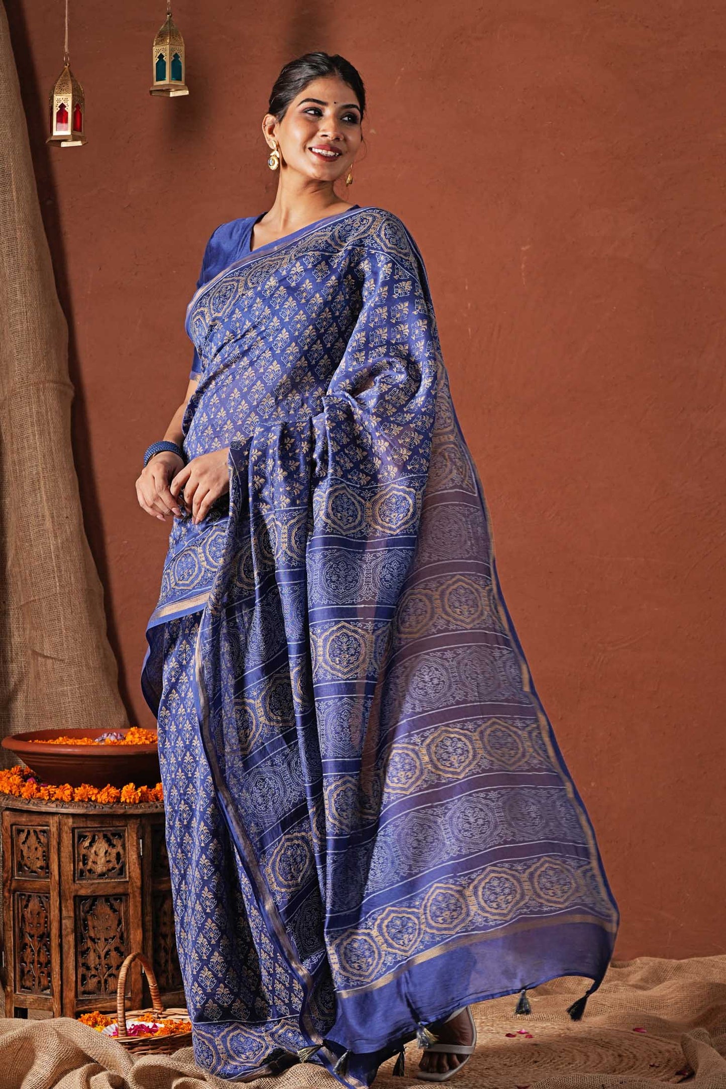 CELESTIAL BLUE- PRINTED COTTON SILK SAREE
