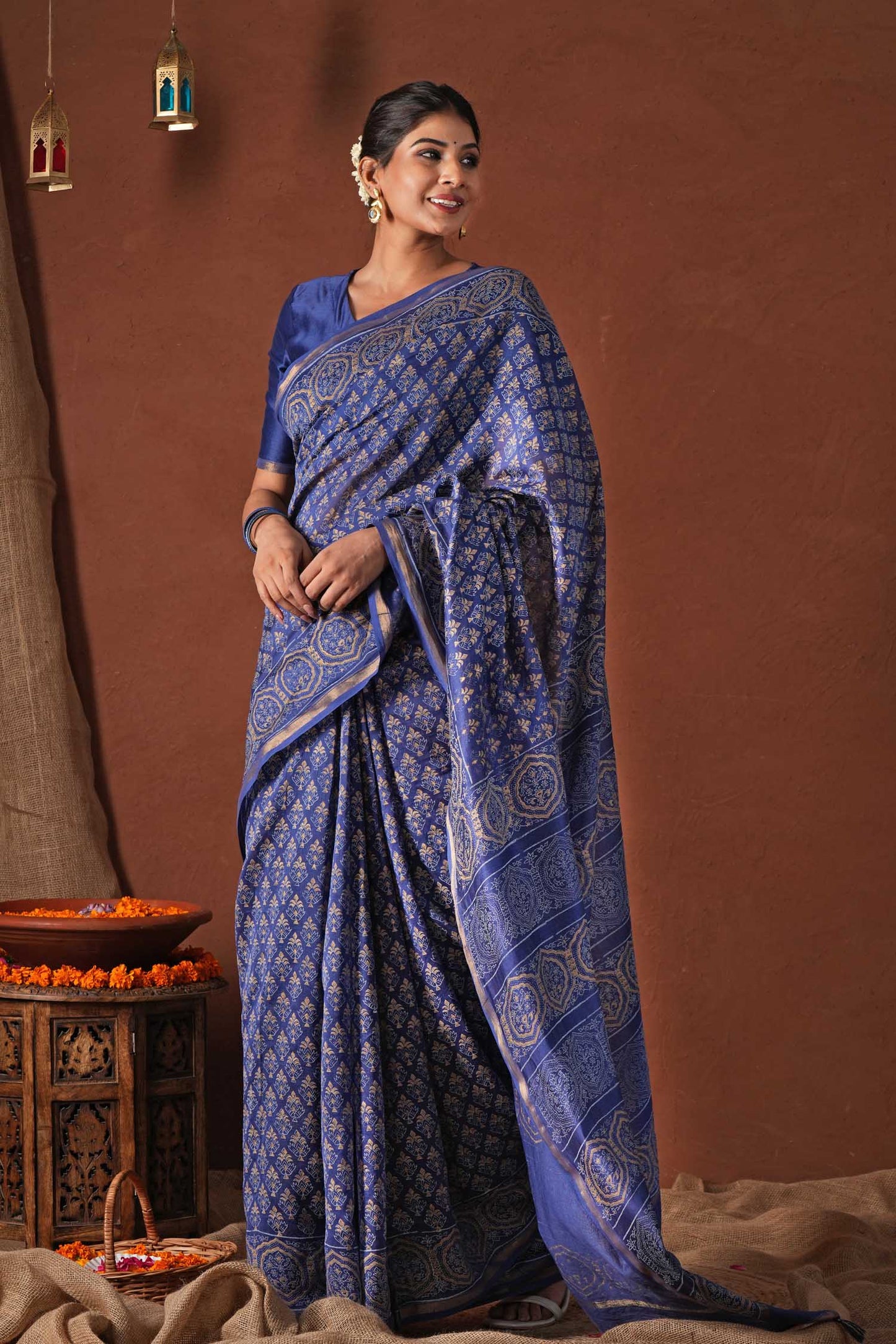 CELESTIAL BLUE- PRINTED COTTON SILK SAREE