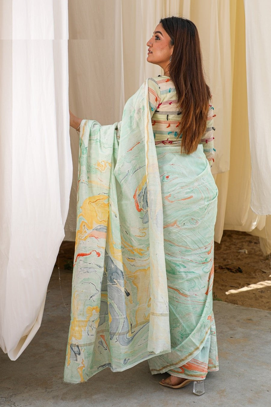 "CHARISMA" MARBLE PRINT COTTON SILK SAREE