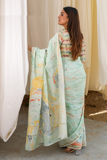 "CHARISMA" MARBLE PRINT COTTON SILK SAREE
