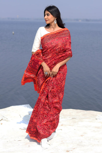 DUSK AND BLUSH PRINTED COTTON SILK SAREE