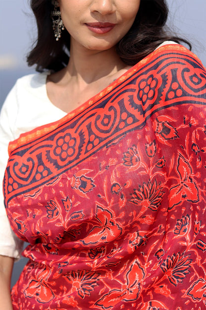 DUSK AND BLUSH PRINTED COTTON SILK SAREE